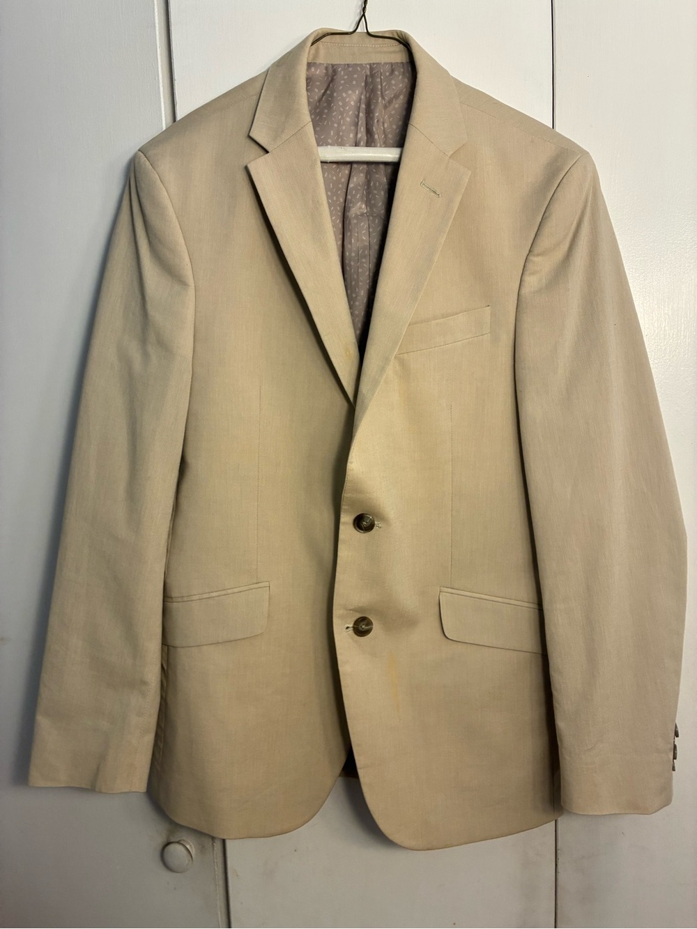 Kenneth Cole Unlisted Two Button Blazer 40R Beige Cotton Preppy Classic Academia